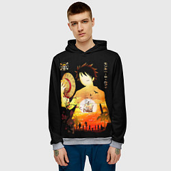 Толстовка-худи мужская Силуэт Луффи One piece, цвет: 3D-меланж — фото 2