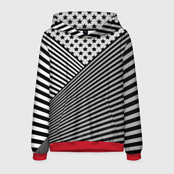 Толстовка-худи мужская Полосатый комбинированный узор, цвет: 3D-красный