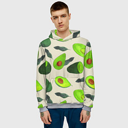 Толстовка-худи мужская Авокадо - фруктовый паттерн, цвет: 3D-меланж — фото 2