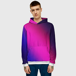 Толстовка-худи мужская Фиолетово-малиновый градиент, цвет: 3D-белый — фото 2