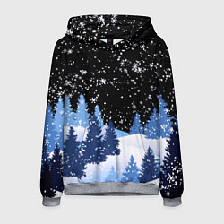 Толстовка-худи мужская Снежная ночь в зимнем лесу, цвет: 3D-меланж