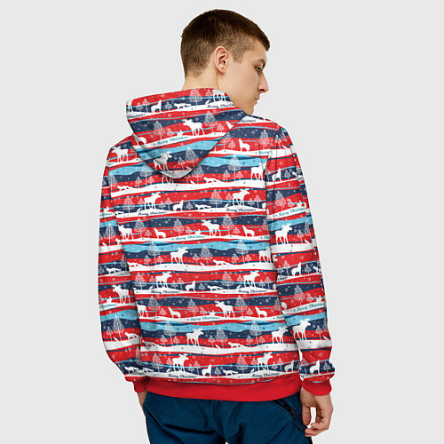 Мужская толстовка Merry Christmas лесные звери / 3D-Красный – фото 4