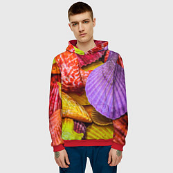 Толстовка-худи мужская Разноцветные ракушки multicolored seashells, цвет: 3D-красный — фото 2