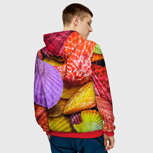 Мужская толстовка Разноцветные ракушки multicolored seashells / 3D-Красный – фото 4