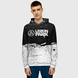 Толстовка-худи мужская Линкин Парк Лого Рок ЧБ Linkin Park Rock, цвет: 3D-белый — фото 2