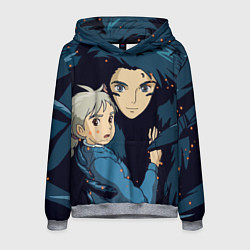 Толстовка-худи мужская Ходячий замок Софи и Хаул летят, цвет: 3D-меланж
