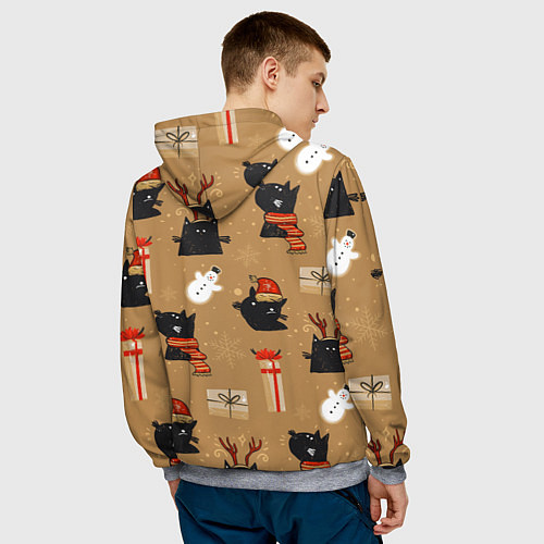 Мужская толстовка Черные новогодние коты / 3D-Меланж – фото 4