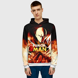 Толстовка-худи мужская Огненный Сайтама One Punch-Man, цвет: 3D-белый — фото 2