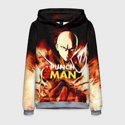 Толстовка-худи мужская Огненный Сайтама One Punch-Man, цвет: 3D-меланж