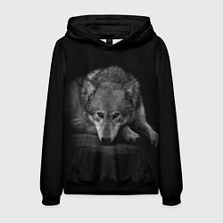 Толстовка-худи мужская Волк, на черном фоне, цвет: 3D-черный
