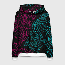 Толстовка-худи мужская НЕОНОВЫЕ ДРАКОНЫ NEON DRAGON, цвет: 3D-белый