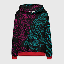 Толстовка-худи мужская НЕОНОВЫЕ ДРАКОНЫ NEON DRAGON, цвет: 3D-красный