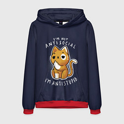 Толстовка-худи мужская I am not antisocial, I AM ANTISTUPID, цвет: 3D-красный