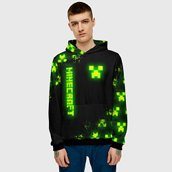 Толстовка-худи мужская MINECRAFT NEON LOGO CREEPER, цвет: 3D-черный — фото 2