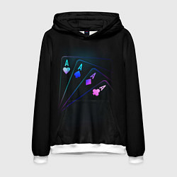 Толстовка-худи мужская НЕОНОВЫЕ КАРТЫ NEON, цвет: 3D-белый