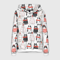 Толстовка-худи мужская НОВОГОДНИЕ КОТИКИ 2022, цвет: 3D-белый