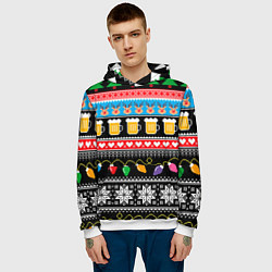 Толстовка-худи мужская Новогодний пивной узор, цвет: 3D-белый — фото 2