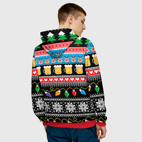 Мужская толстовка Новогодний пивной узор / 3D-Красный – фото 4