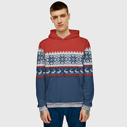 Толстовка-худи мужская НОВОГОДНИЙ УЗОР С ОЛЕНЯМИ, цвет: 3D-меланж — фото 2