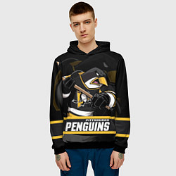 Толстовка-худи мужская Питтсбург Пингвинз, Pittsburgh Penguins, цвет: 3D-черный — фото 2