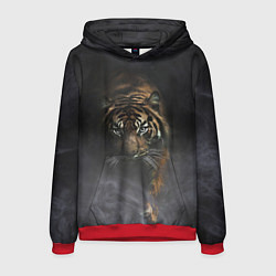 Толстовка-худи мужская Тигр в тумане, цвет: 3D-красный