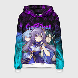 Толстовка-худи мужская GENSHIN IMPACT ГЕРОИНИ В НЕОНОВОМ ОГНЕ NEON FIRE, цвет: 3D-белый