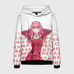Толстовка-худи мужская 02 ZERO TWO DARLING IN THE FRANXX ИЕРОГЛИФЫ, цвет: 3D-черный