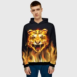 Толстовка-худи мужская Тигр В Пламени, цвет: 3D-черный — фото 2