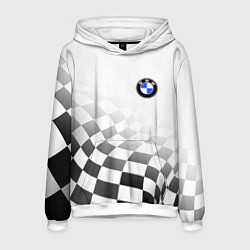 Толстовка-худи мужская BMW, БМВ СПОРТ, ФИНИШНЫЙ ФЛАГ, цвет: 3D-белый
