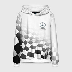 Толстовка-худи мужская MERCEDES, МЕРСЕДЕС СПОРТ, ФИНИШНЫЙ ФЛАГ, ФОРМУЛА 1, цвет: 3D-белый