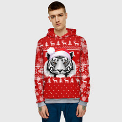 Толстовка-худи мужская НОВОГОДНИЙ СВИТЕР С БЕЛЫМ ТИГРОМ 2022, цвет: 3D-меланж — фото 2