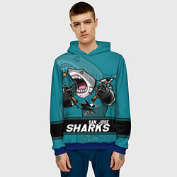 Толстовка-худи мужская San Jose Sharks, Сан Хосе Шаркс, цвет: 3D-синий — фото 2