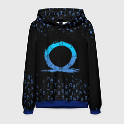 Толстовка-худи мужская БОГ ВОЙНЫ СИМВОЛ КРАТОСА, РУНЫ GOD OF WAR, цвет: 3D-синий