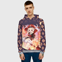 Толстовка-худи мужская КЛИ ГЕРОИНЯ ГЕНШИН ИМПАКТ, НЕОНОВЫЕ СИМВОЛЫ, цвет: 3D-меланж — фото 2