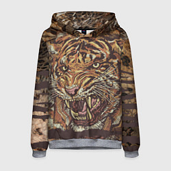Толстовка-худи мужская Хищный дикий тигр, цвет: 3D-меланж