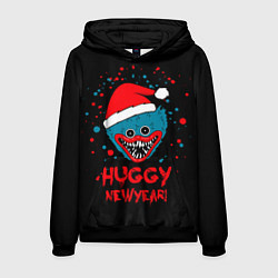 Толстовка-худи мужская Huggy New Year - Poppy Playtime новогодний Хагги В, цвет: 3D-черный