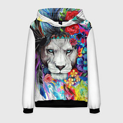 Толстовка-худи мужская Лев - сильный взгляд, цвет: 3D-черный
