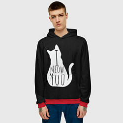 Толстовка-худи мужская I Meow You I love you, цвет: 3D-красный — фото 2