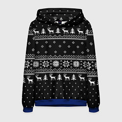 Толстовка-худи мужская ЧЁРНЫЙ НОВОГОДНИЙ СВИТЕР С ОЛЕНЯМИ 2022, цвет: 3D-синий