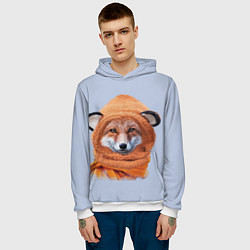 Толстовка-худи мужская Рыжий лис в шапке, цвет: 3D-белый — фото 2