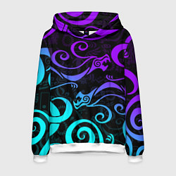 Толстовка-худи мужская НЕОНОВОЕ ТАТУ ДРАКЕНА УЗОР, цвет: 3D-белый