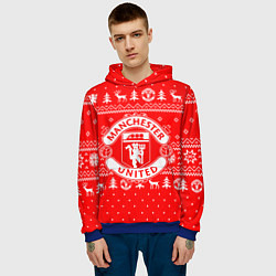 Толстовка-худи мужская FC Manchester United: Новогодний узор, цвет: 3D-синий — фото 2