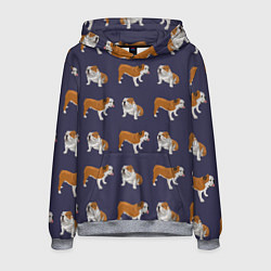 Толстовка-худи мужская Английские бульдоги паттерн, цвет: 3D-меланж