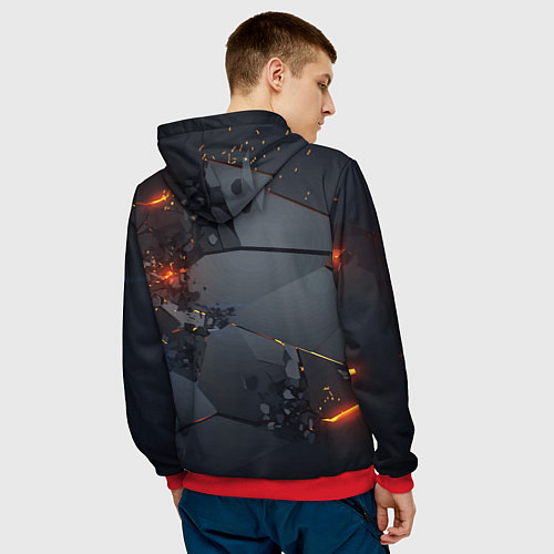 Мужская толстовка НЕОНОВЫЙ ВЗРЫВ ПЛИТЫ, ОБЛОМКИ NEON EXPLOSION / 3D-Красный – фото 4