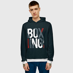 Толстовка-худи мужская Бокс - Boxing, цвет: 3D-белый — фото 2