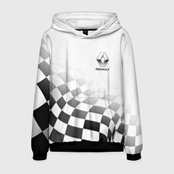 Толстовка-худи мужская Renault, Рено Финишный флаг, цвет: 3D-черный