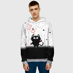 Толстовка-худи мужская Котик в тумане Сердечки, цвет: 3D-меланж — фото 2
