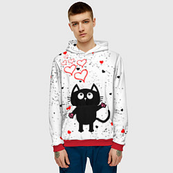 Толстовка-худи мужская Влюблённый котик Cat Love, цвет: 3D-красный — фото 2