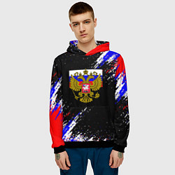 Толстовка-худи мужская Russia Флаг с Гербом, цвет: 3D-черный — фото 2