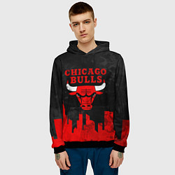 Толстовка-худи мужская Chicago Bulls, Чикаго Буллз Город, цвет: 3D-черный — фото 2